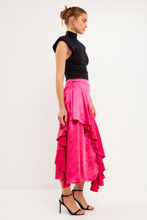 ENDLESS ROSE - Satin Waterfall Midi Skirt - SKIRTS available at Objectrare