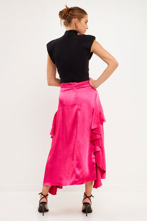 ENDLESS ROSE - Satin Waterfall Midi Skirt - SKIRTS available at Objectrare
