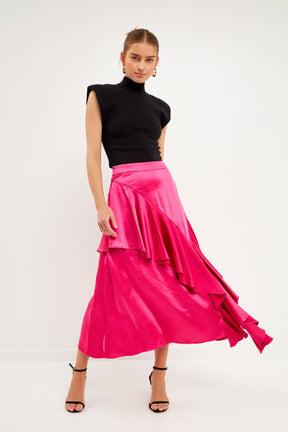 ENDLESS ROSE - Satin Waterfall Midi Skirt - SKIRTS available at Objectrare
