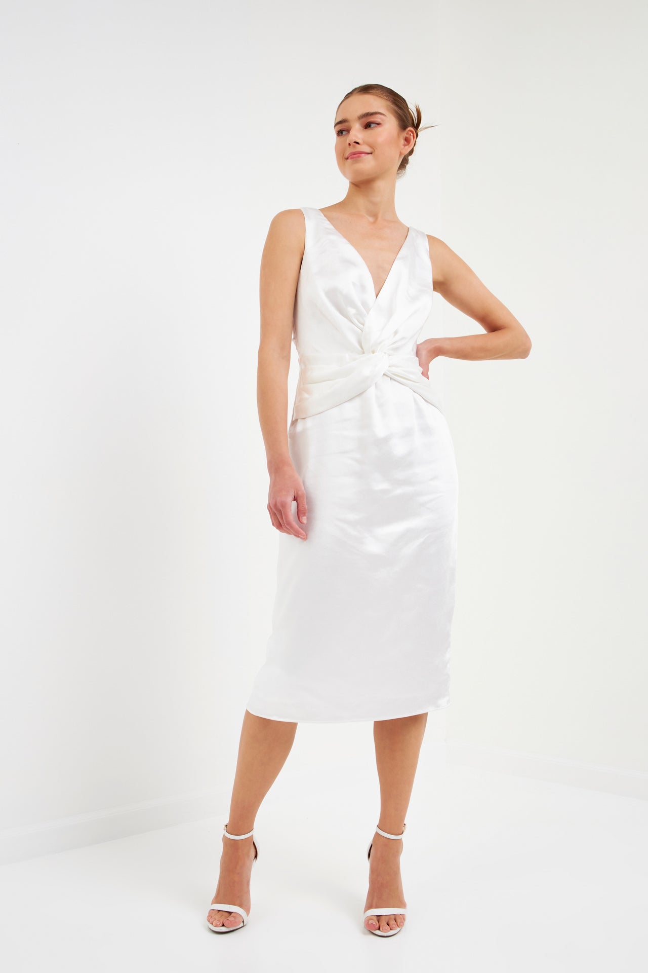 ENDLESS ROSE - Draped Twist Satin Maxi High Low Dress - DRESSES available at Objectrare