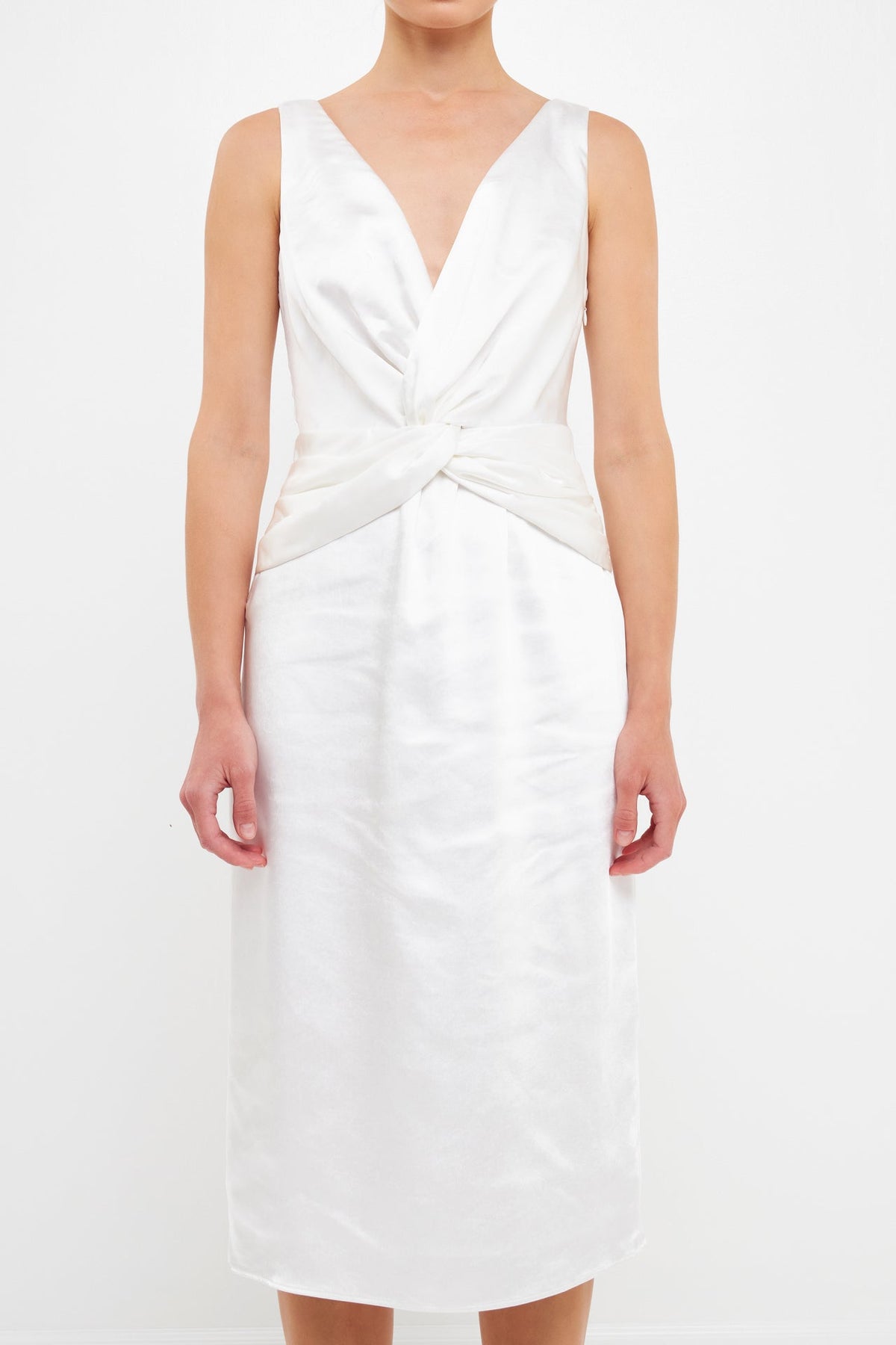 ENDLESS ROSE - Draped Twist Satin Maxi High Low Dress - DRESSES available at Objectrare