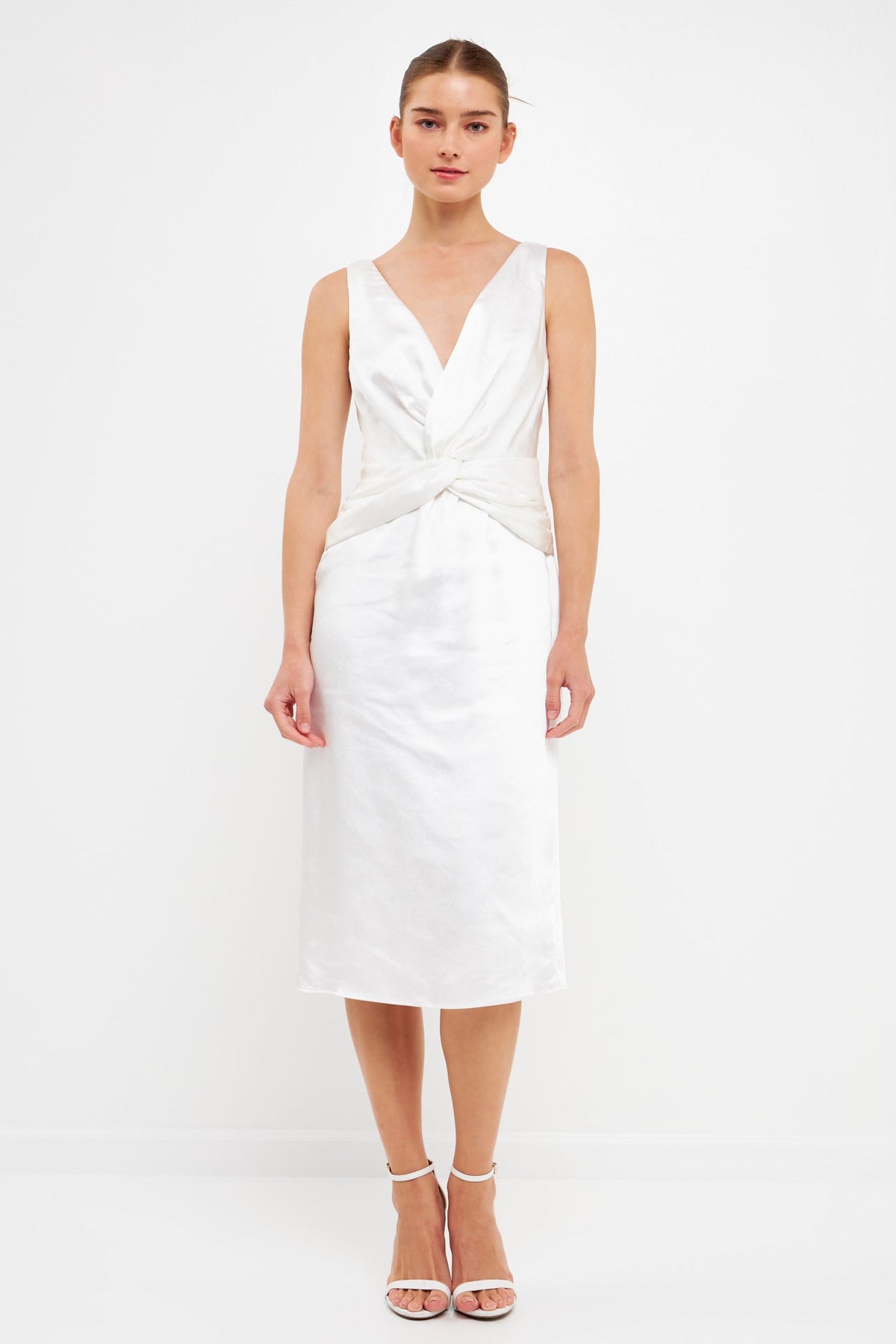 ENDLESS ROSE - Draped Twist Satin Maxi High Low Dress - DRESSES available at Objectrare