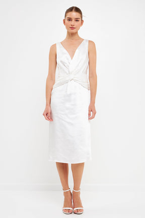 ENDLESS ROSE - Draped Twist Satin Maxi High Low Dress - DRESSES available at Objectrare