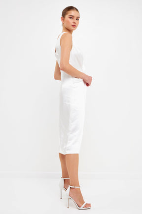 ENDLESS ROSE - Draped Twist Satin Maxi High Low Dress - DRESSES available at Objectrare