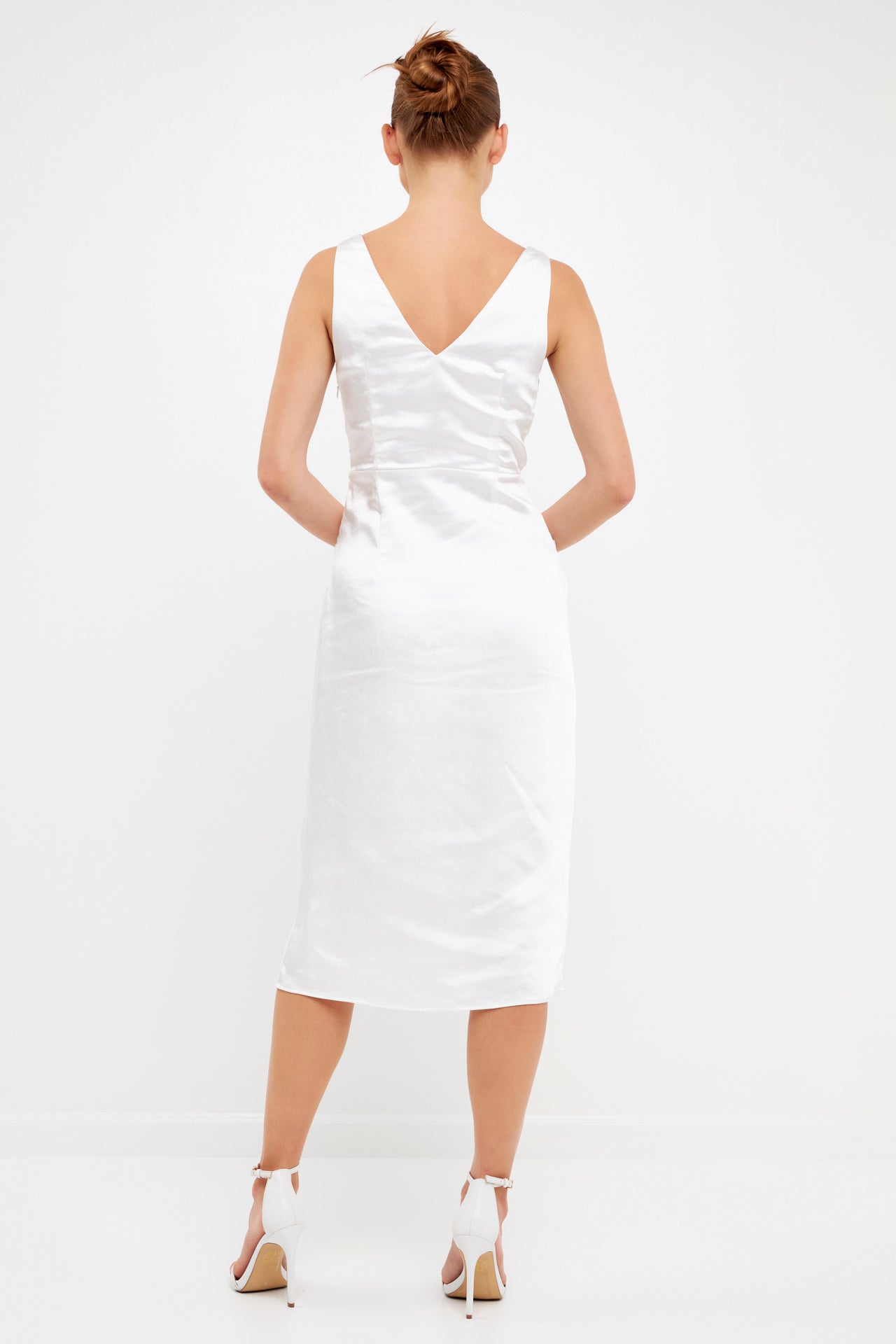 ENDLESS ROSE - Draped Twist Satin Maxi High Low Dress - DRESSES available at Objectrare