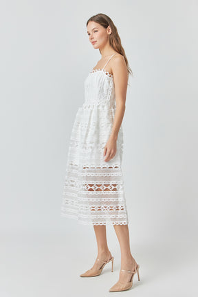 ENDLESS ROSE - Combination Lace Spaghetti Strap Midi - DRESSES available at Objectrare
