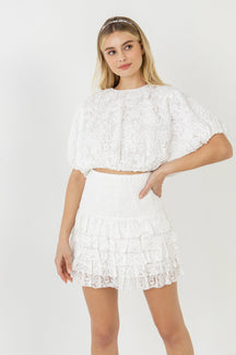 ENDLESS ROSE - Laced Bubble Cropped Blouse - TOPS available at Objectrare