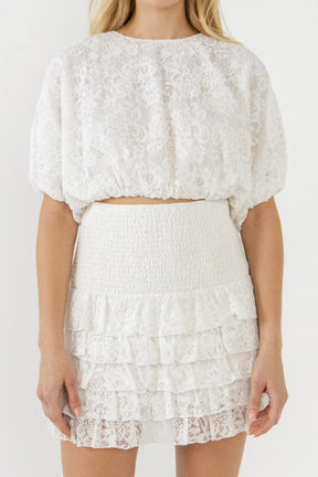 ENDLESS ROSE - Laced Bubble Cropped Blouse - TOPS available at Objectrare