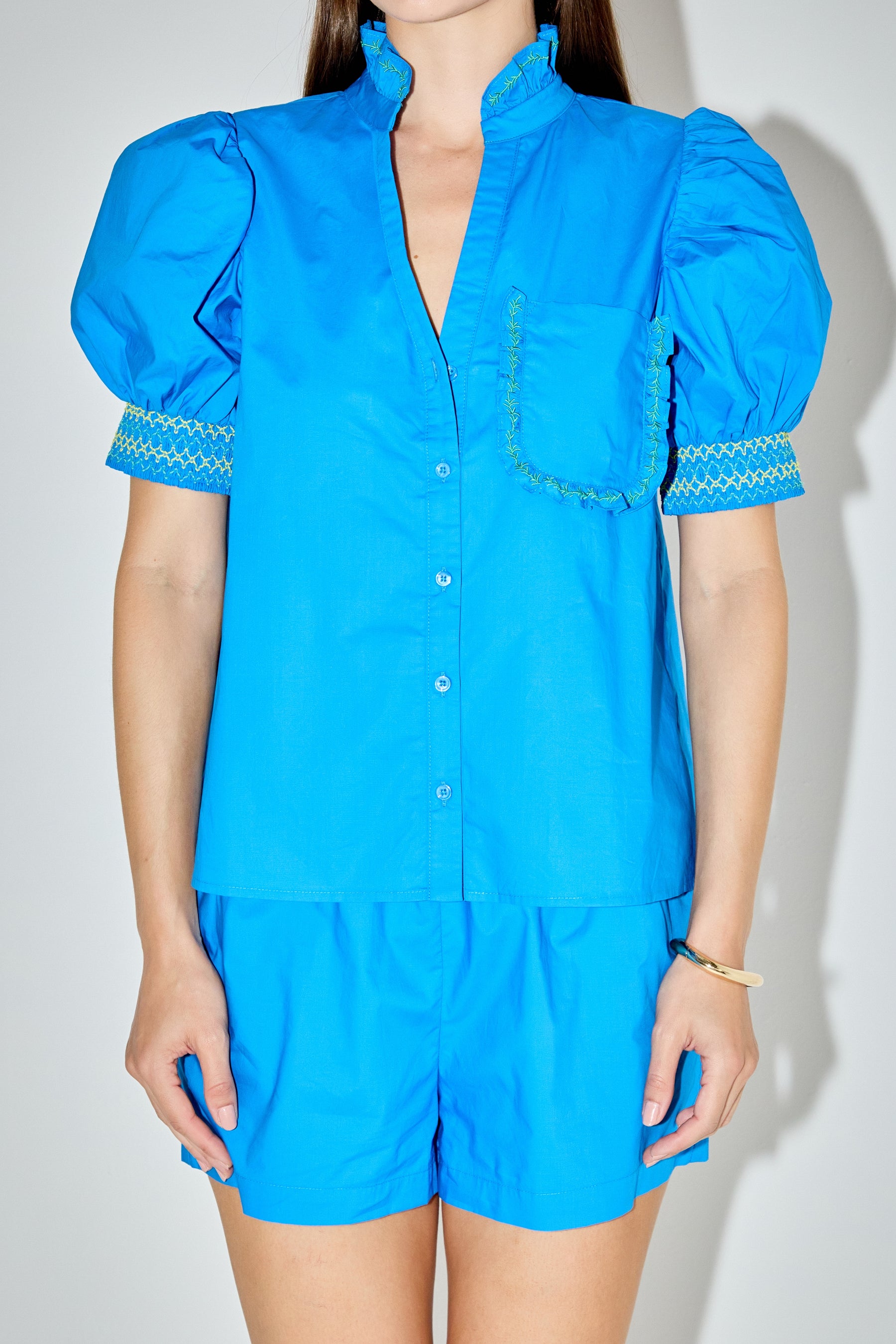 LA'VEN - Puff sleeve ruffle neck top - TOPS available at Objectrare