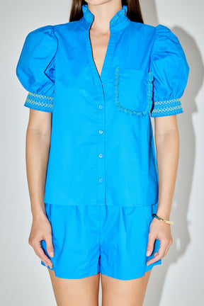 LA'VEN - Puff sleeve ruffle neck top - TOPS available at Objectrare