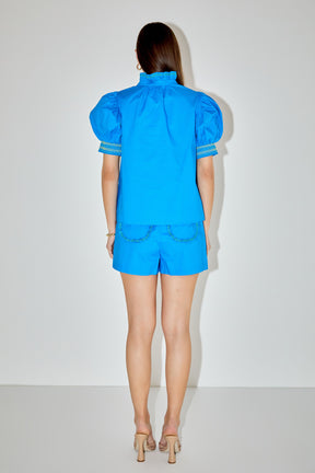 LA'VEN - Puff sleeve ruffle neck top - TOPS available at Objectrare