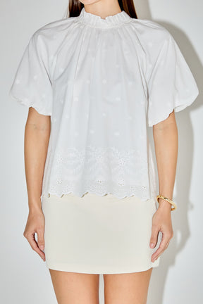 LA'VEN - Puff Sleeve Embroidered Top - TOPS available at Objectrare