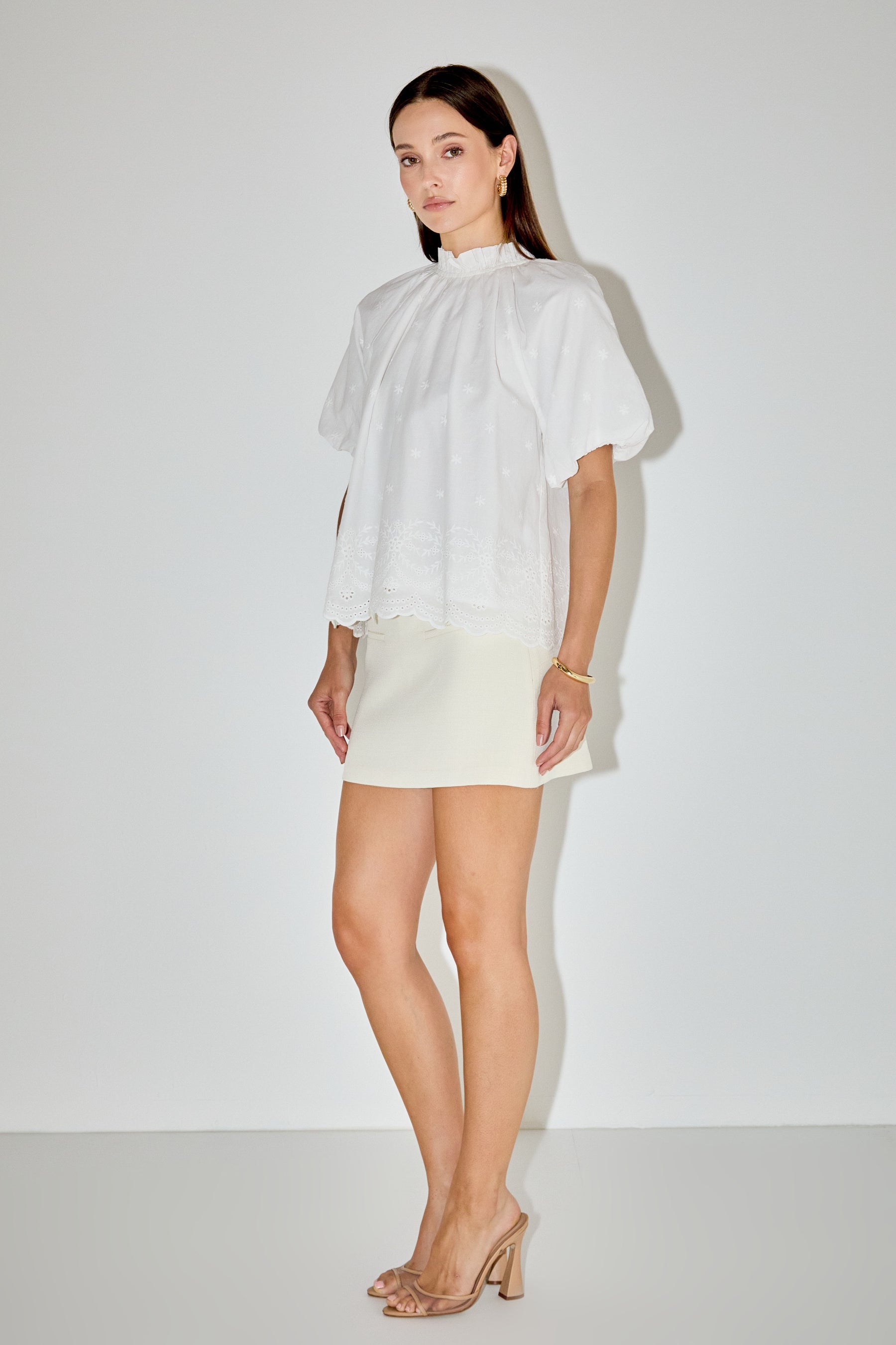 LA'VEN - Puff Sleeve Embroidered Top - TOPS available at Objectrare