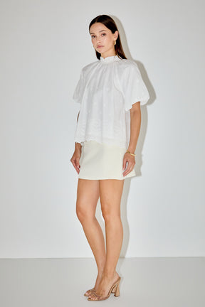 LA'VEN - Puff Sleeve Embroidered Top - TOPS available at Objectrare