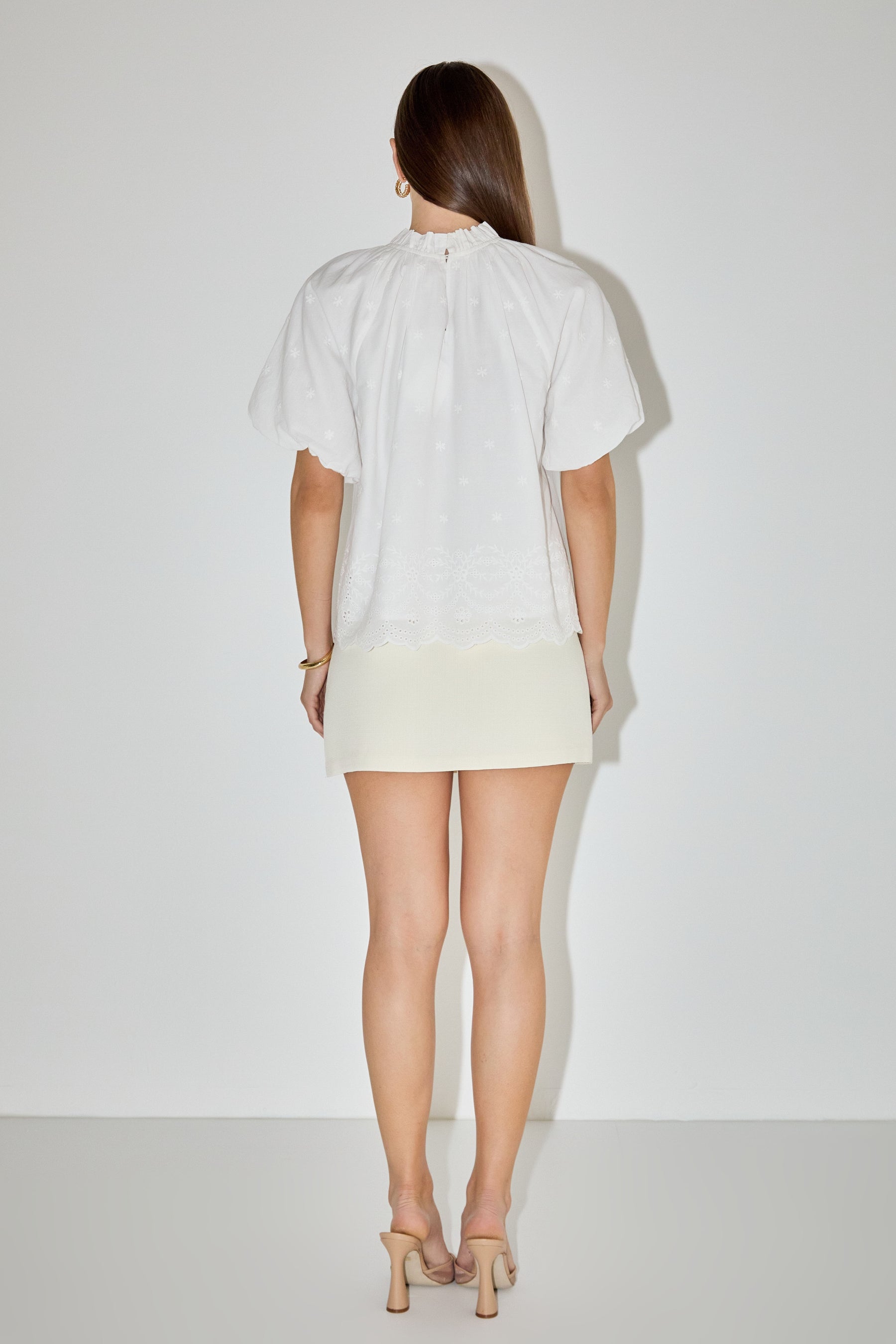 LA'VEN - Puff Sleeve Embroidered Top - TOPS available at Objectrare