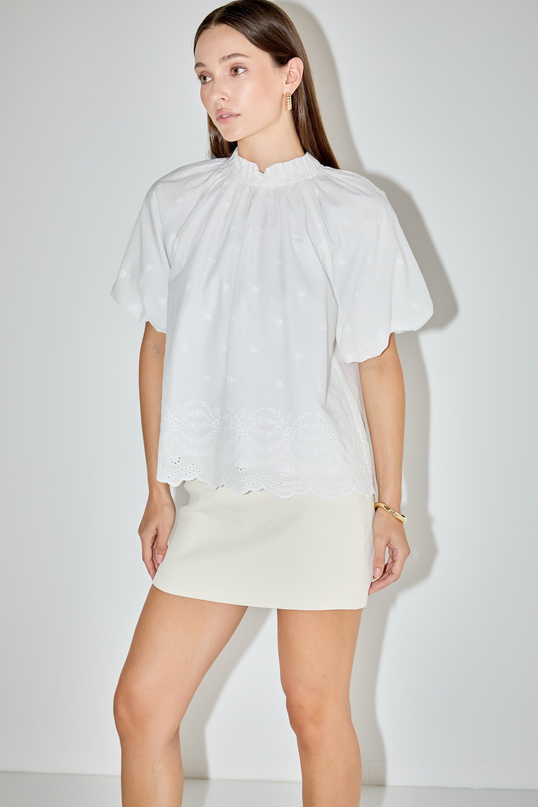 LA'VEN - Puff Sleeve Embroidered Top - TOPS available at Objectrare