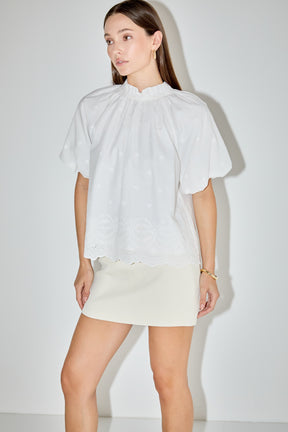 LA'VEN - Puff Sleeve Embroidered Top - TOPS available at Objectrare