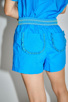 LA'VEN - Ruffle Pocket Embroidered Short - SHORTS available at Objectrare