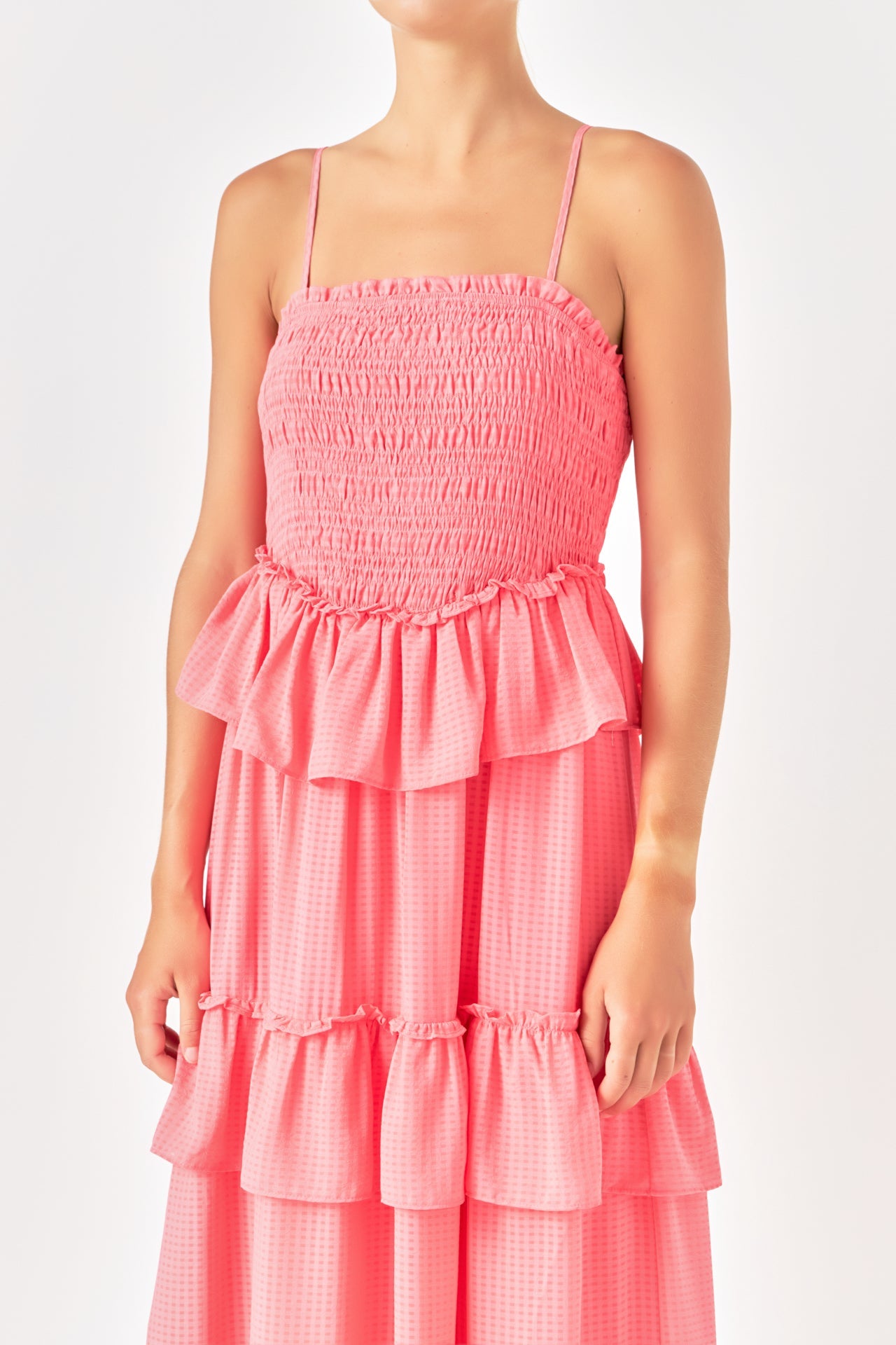 ENDLESS ROSE - Tiered Gingham Maxi Dress - DRESSES available at Objectrare
