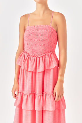 ENDLESS ROSE - Tiered Gingham Maxi Dress - DRESSES available at Objectrare
