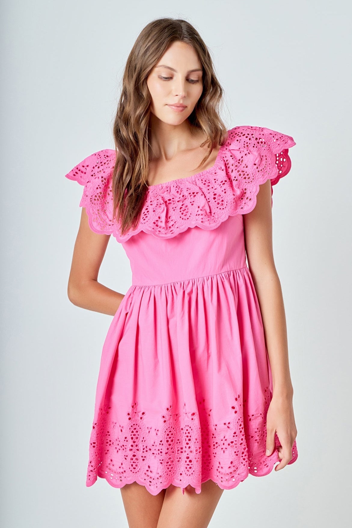 ENDLESS ROSE - Scalloped Off The Shoulder Mini Dress - DRESSES available at Objectrare