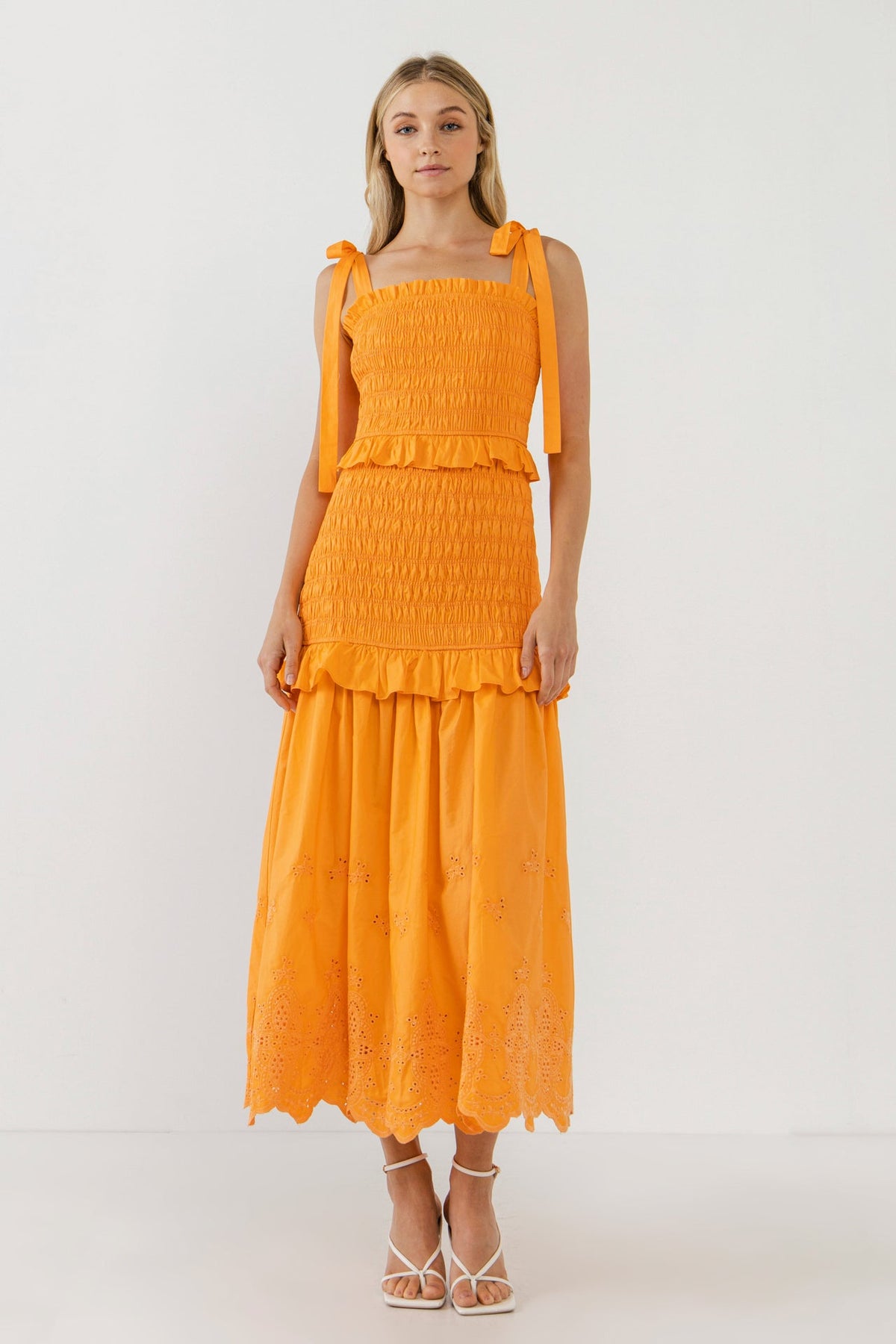 ENDLESS ROSE - Sunset Eyelet Smocked Maxi - DRESSES available at Objectrare