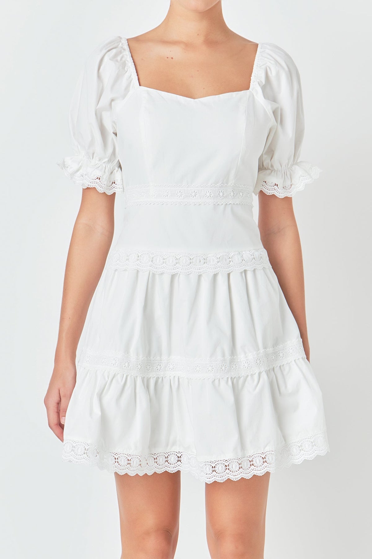 ENDLESS ROSE - Sweetheart Lace Combo Puff Mini - DRESSES available at Objectrare