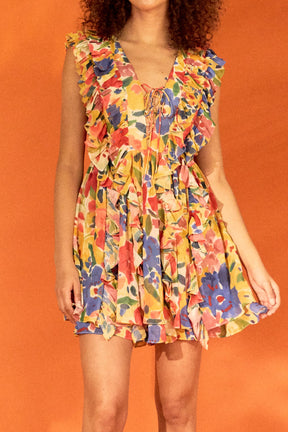 ENDLESS ROSE - Endless Rose - Multi Pop Floral Chiffon Ruffled Mini Dress - DRESSES available at Objectrare