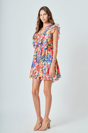 ENDLESS ROSE - Multi Pop Floral Chiffon Ruffled Mini - DRESSES available at Objectrare