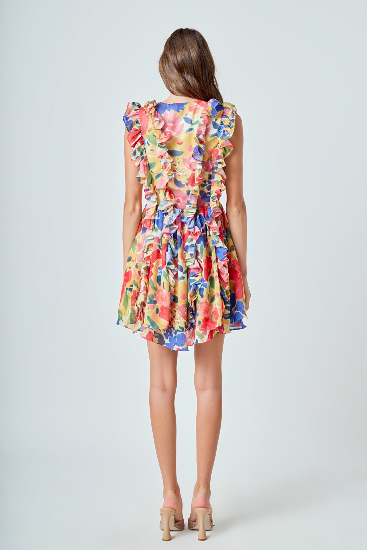 ENDLESS ROSE - Multi Pop Floral Chiffon Ruffled Mini - DRESSES available at Objectrare