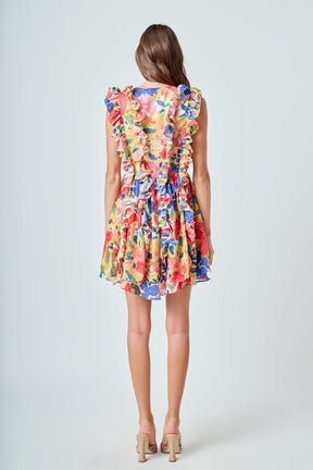 ENDLESS ROSE - Multi Pop Floral Chiffon Ruffled Mini - DRESSES available at Objectrare