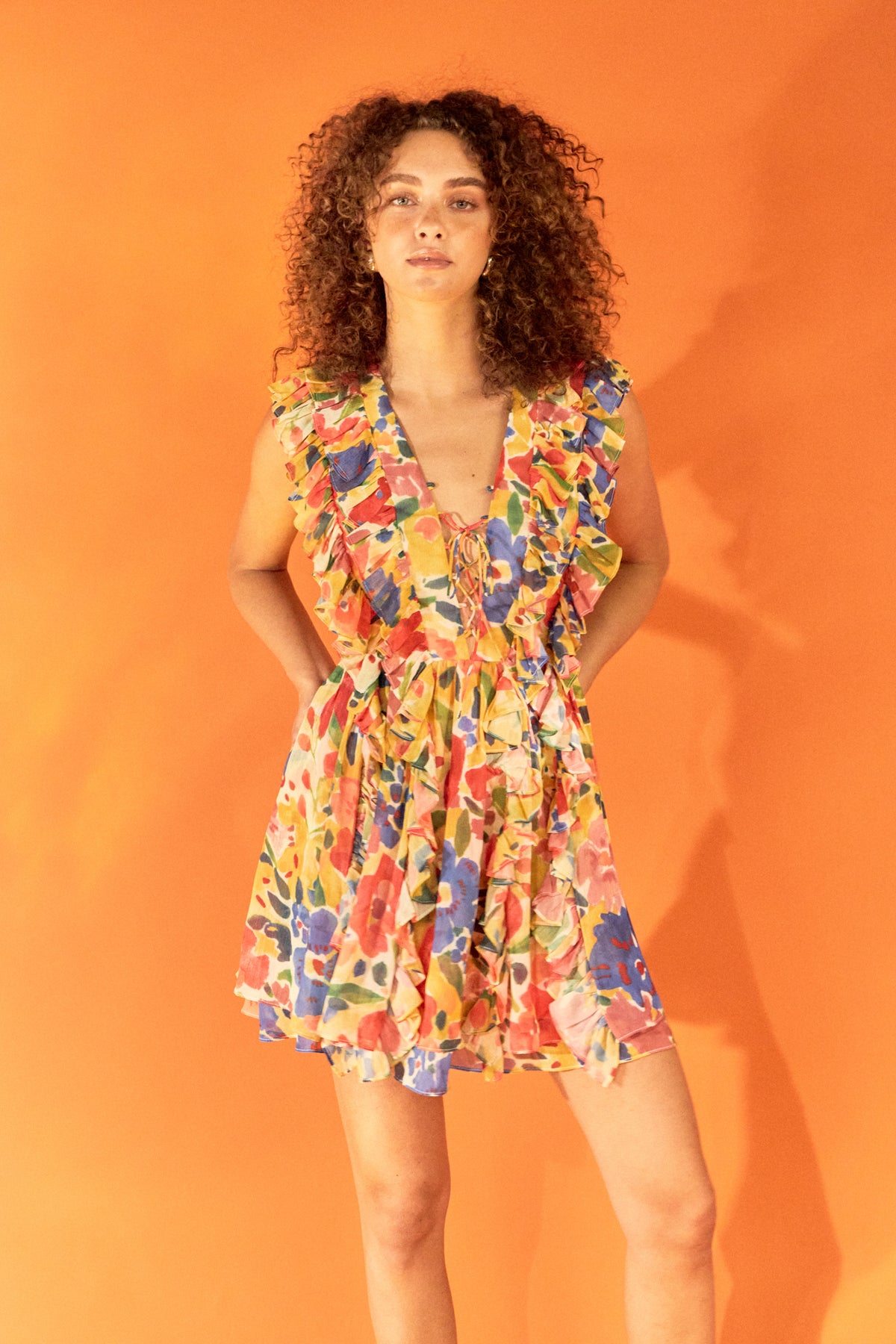 ENDLESS ROSE - Multi Pop Floral Chiffon Ruffled Mini - DRESSES available at Objectrare