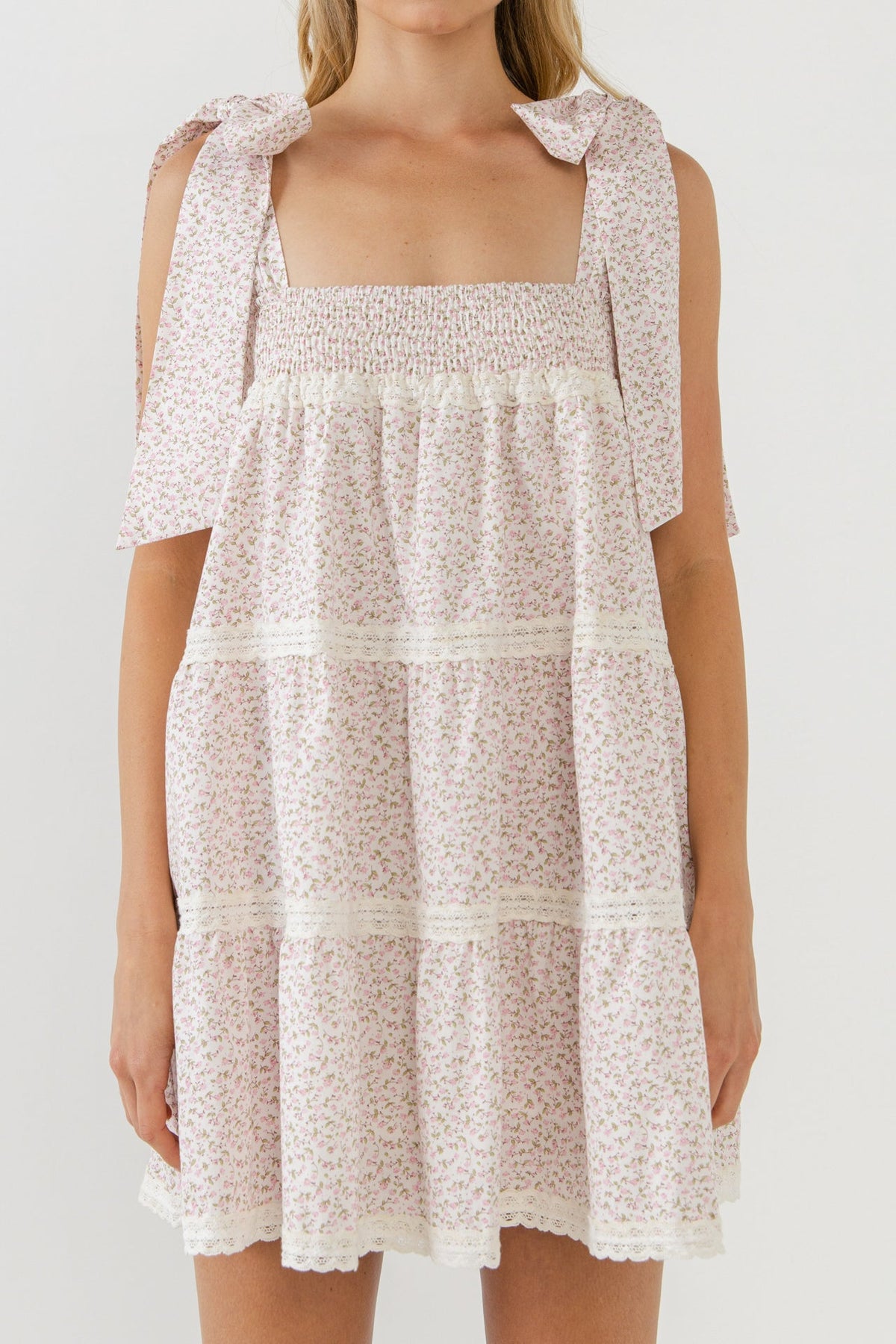 FREE THE ROSES - Lace Trimmed Floral Bow Tie Mini - DRESSES available at Objectrare