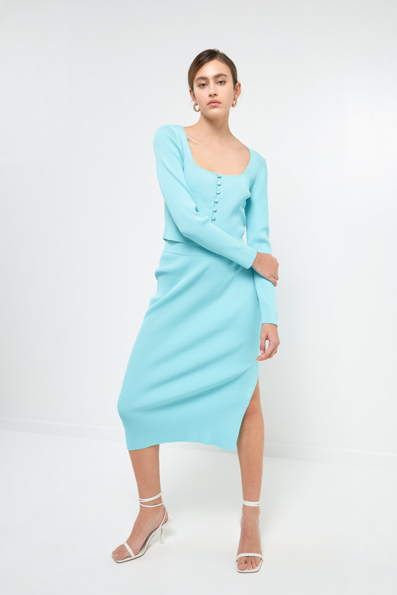 ENDLESS ROSE - Midi Knit Skirt with Side Slit - SKIRTS available at Objectrare