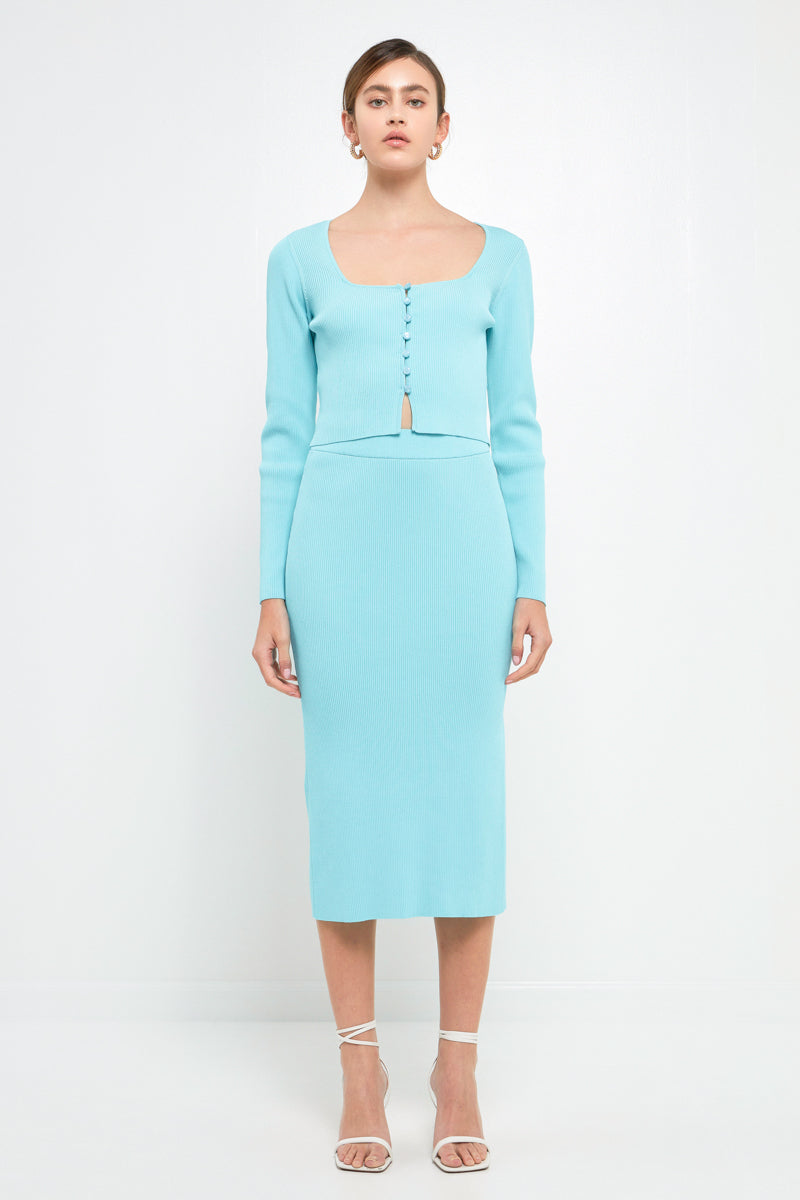 ENDLESS ROSE - Midi Knit Skirt with Side Slit - SKIRTS available at Objectrare
