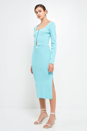 ENDLESS ROSE - Midi Knit Skirt with Side Slit - SKIRTS available at Objectrare
