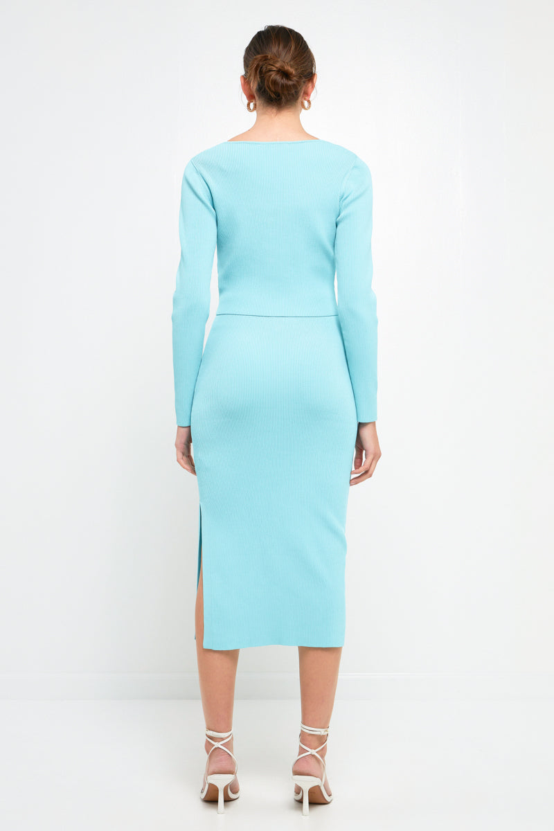 ENDLESS ROSE - Midi Knit Skirt with Side Slit - SKIRTS available at Objectrare