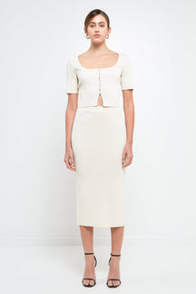 ENDLESS ROSE - Midi Knit Skirt with Side Slit - SKIRTS available at Objectrare