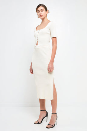 ENDLESS ROSE - Midi Knit Skirt with Side Slit - SKIRTS available at Objectrare