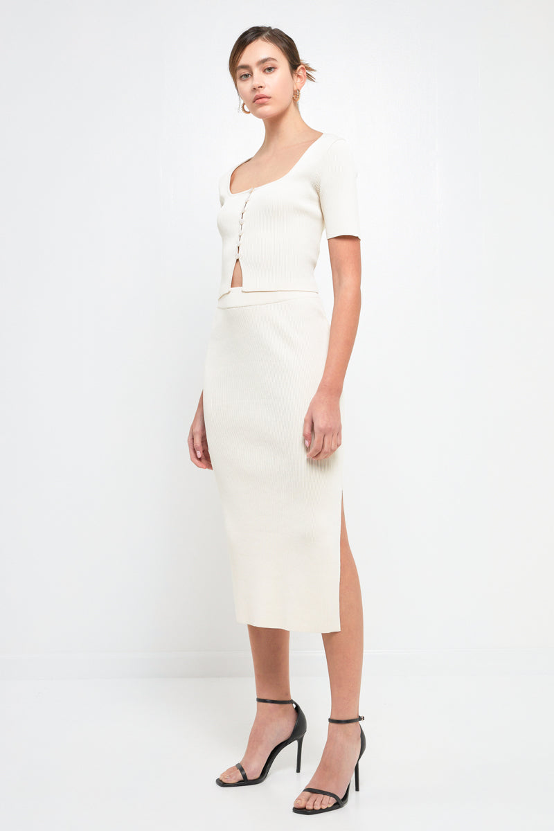 ENDLESS ROSE - Midi Knit Skirt with Side Slit - SKIRTS available at Objectrare