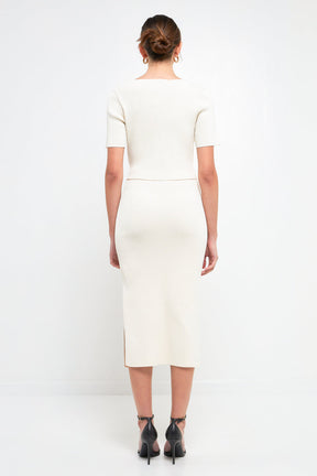 ENDLESS ROSE - Midi Knit Skirt with Side Slit - SKIRTS available at Objectrare