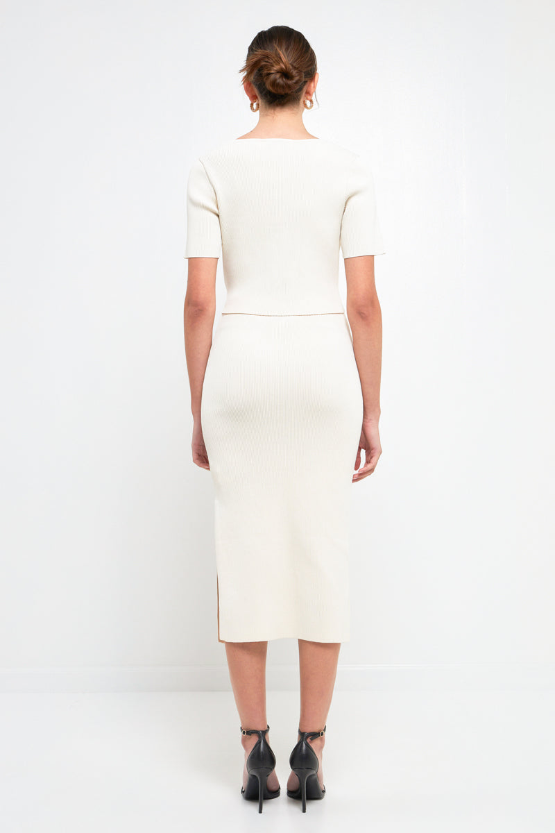 ENDLESS ROSE - Midi Knit Skirt with Side Slit - SKIRTS available at Objectrare