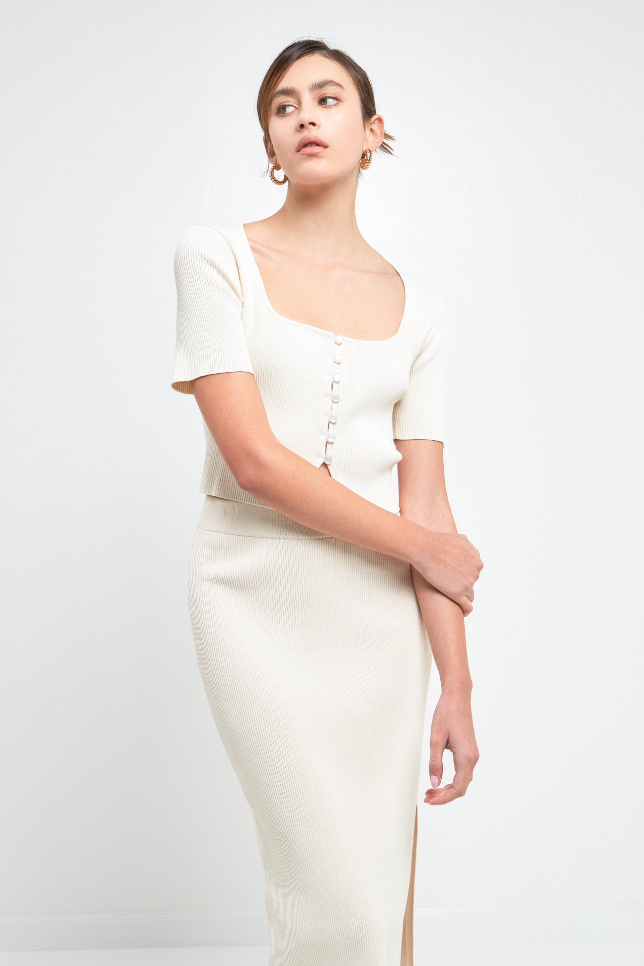 ENDLESS ROSE - Midi Knit Skirt with Side Slit - SKIRTS available at Objectrare