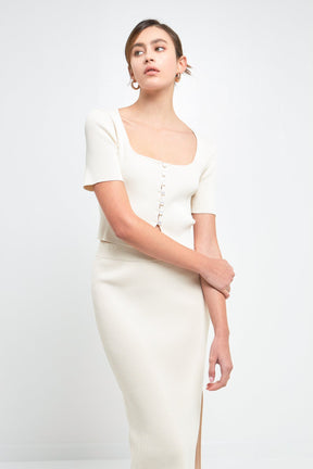 ENDLESS ROSE - Midi Knit Skirt with Side Slit - SKIRTS available at Objectrare