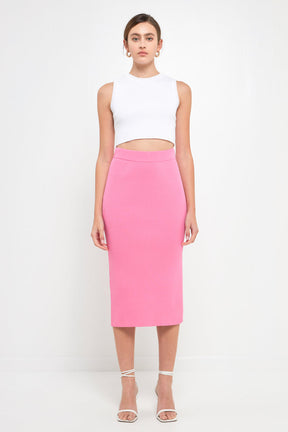 ENDLESS ROSE - Midi Knit Skirt with Side Slit - SKIRTS available at Objectrare