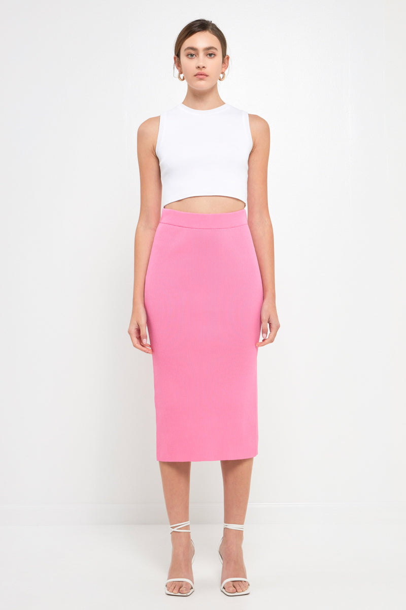 ENDLESS ROSE - Midi Knit Skirt with Side Slit - SKIRTS available at Objectrare