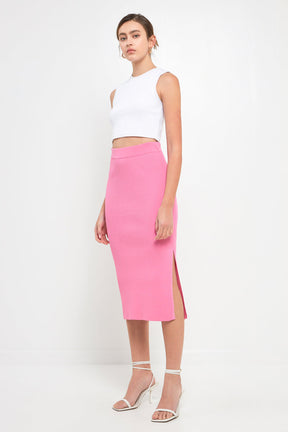 ENDLESS ROSE - Midi Knit Skirt with Side Slit - SKIRTS available at Objectrare