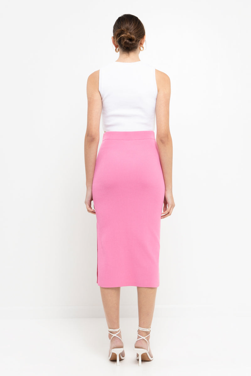 ENDLESS ROSE - Midi Knit Skirt with Side Slit - SKIRTS available at Objectrare