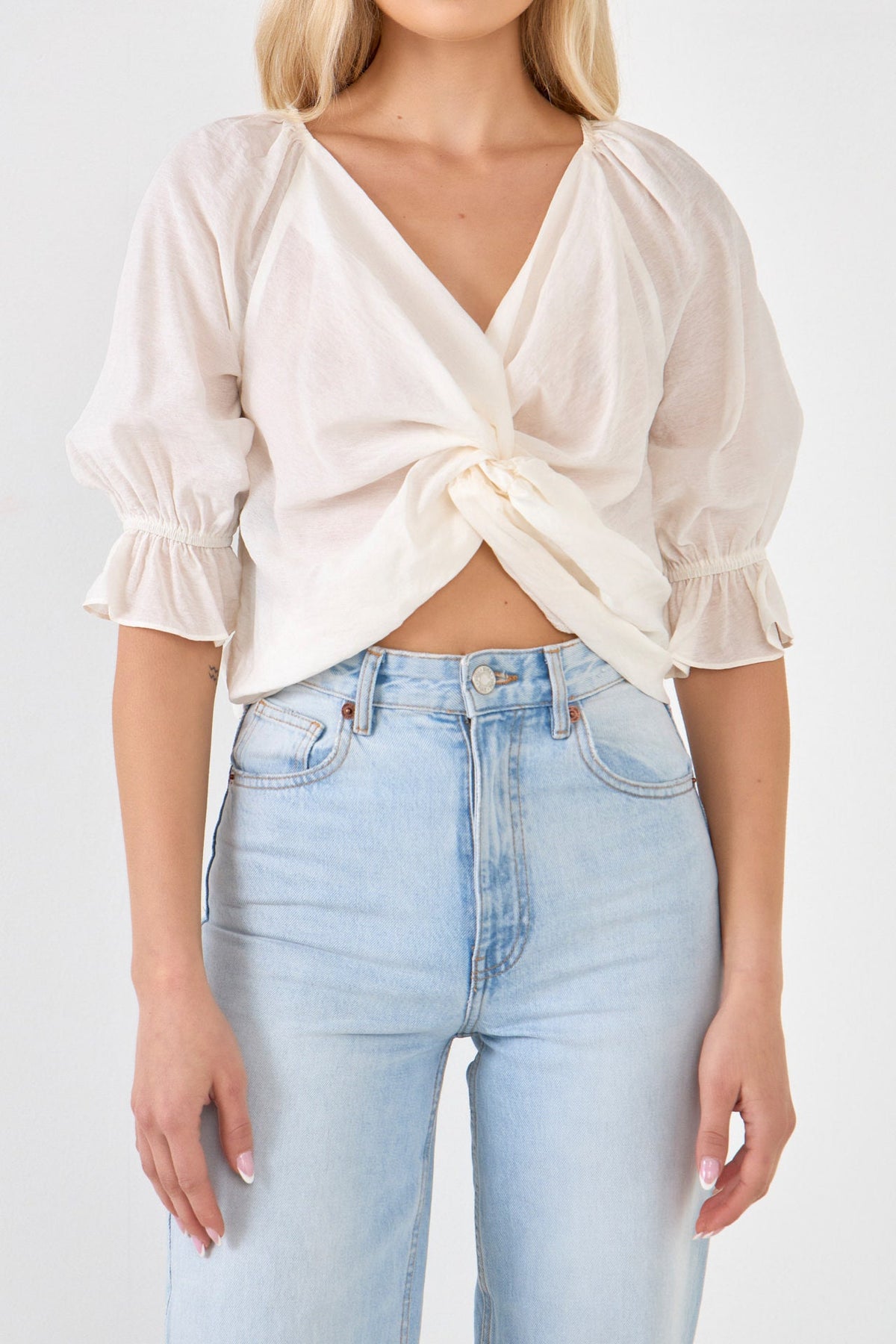 ENDLESS ROSE - Endless Rose - Front Twisted Puff Sleeve Top - TOPS available at Objectrare