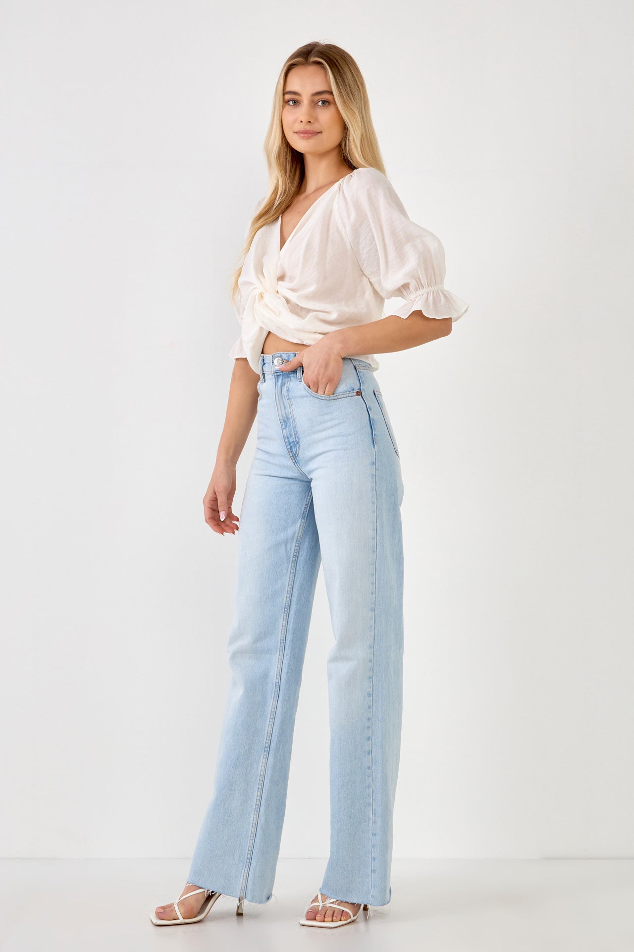 ENDLESS ROSE - Front Twisted Puff Sleeve Top - TOPS available at Objectrare